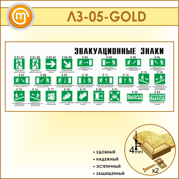 Стенд «Эвакуационные знаки» (LZ-05-GOLD)